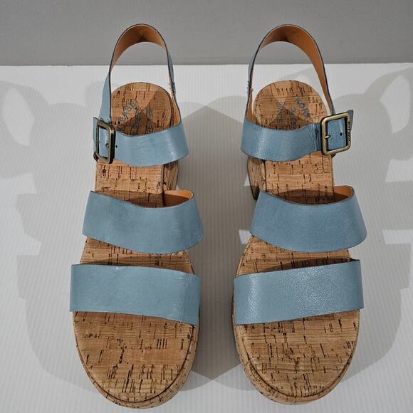 NEW Kork Ease Tish Sandal Womens 10 Turquoise Guinea Leather Cork Platform Heel - Picture 6 of 13